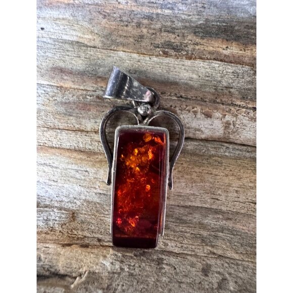 Amber Pendant W/Sterling Silver 925 Angel Wing Design 6.15g - Picture 2 of 5